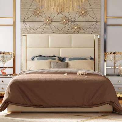 Gold color simple latest design modern european fashionable soft leather Bed