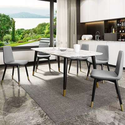 Elegant Luxury Style Modern Golden Frame Marble Slab Top Dining Table Furniture