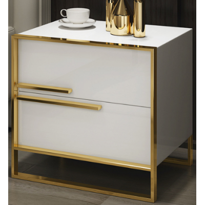 Modern bedroom bedside table fashion black and white paint storage cabinets mini bedside cabinet gold stainless steel