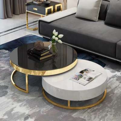 Hot sale metal marble top coffee table round white coffee table side table